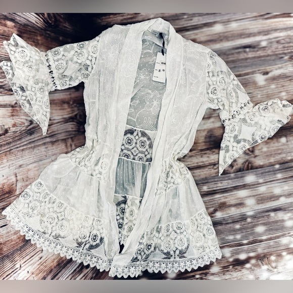 TEMPO PARIS || Boho Lace Kimono Cardigan 9246V Duster in White - SZ S/M 🤍NWT🤍 - Picture 5 of 6